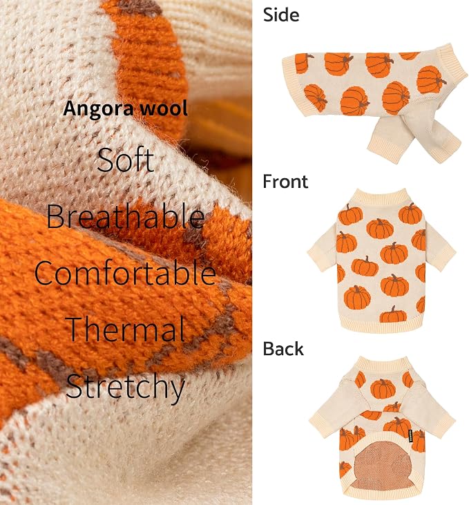 Fitwarm Pumpkin Dog Sweater, Thanksgiving Outfit for Small Dogs Boy Girl, Pet Outfit, Orange, Beige, XS
