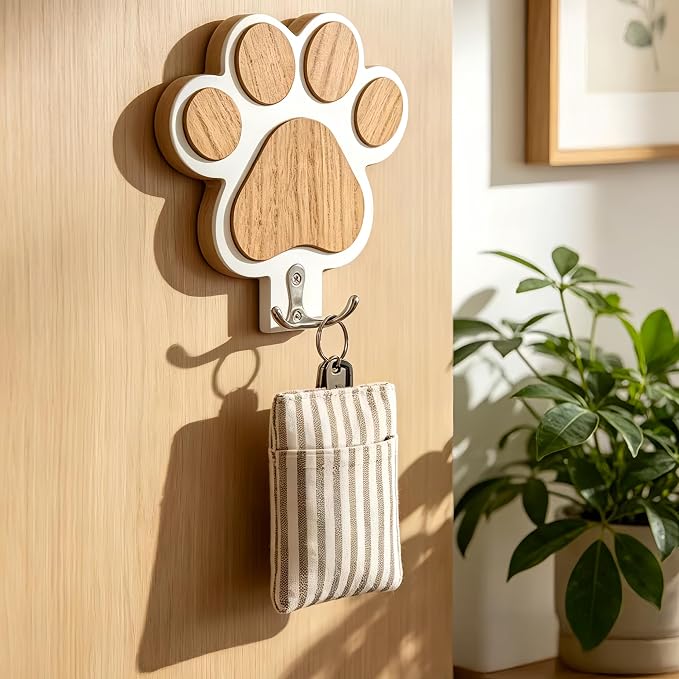 Dog Leash Holder for Wall Mount Hook- Dog Paw Harness Hanger Organizer for Keychain Dog Accessories & Small Items (White)