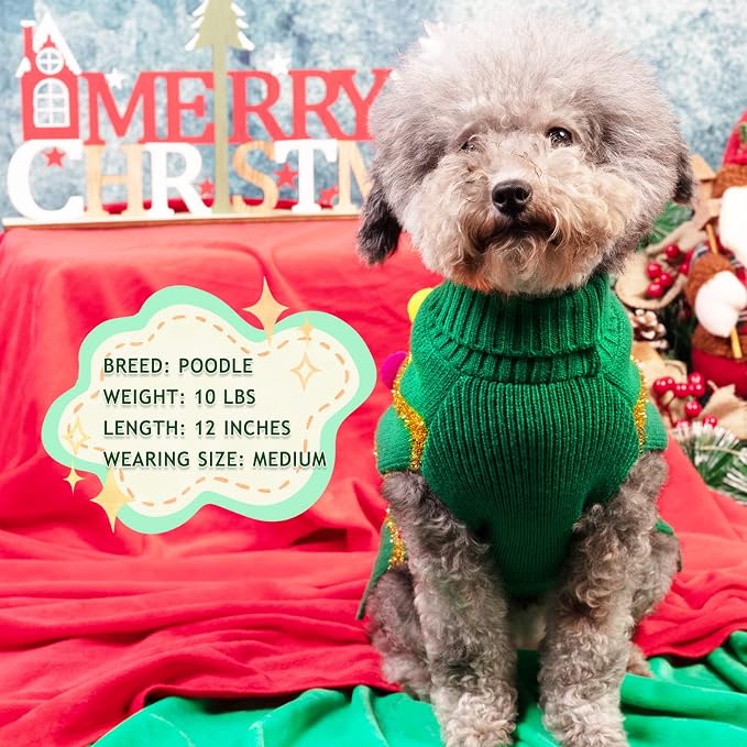 cyeollo Dog Christmas Sweater, Turtleneck Pullover Holiday Outfit, Bulb M