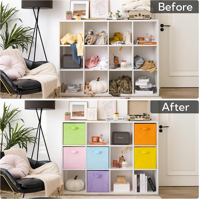GRANNY SAYS 13 Inch Cube Storage Bins, Pastel Color, 6-Pack | Collapsible, Colorful Fabric Storage Bins with Thickened Base Plate, Sturdy Handles, Decorative Baskets for Shelves, Closet