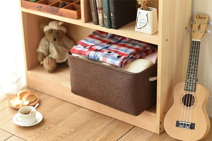 Decorative Basket Rectangular Fabric Storage Bin Organizer Basket with Handles for Clothes Storage (Brown, Large-1Pack,15L*10.5W*8H)