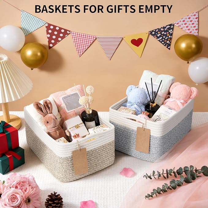 Goodpick 4 Pack Storage Baskets for Organizing Shelves, Black | 13" x 8" x 6" Woven Rope Baskets for Baby Toys, Books & Nursery Essentials, Stylish Gift Basket for Nursery & Home Decor