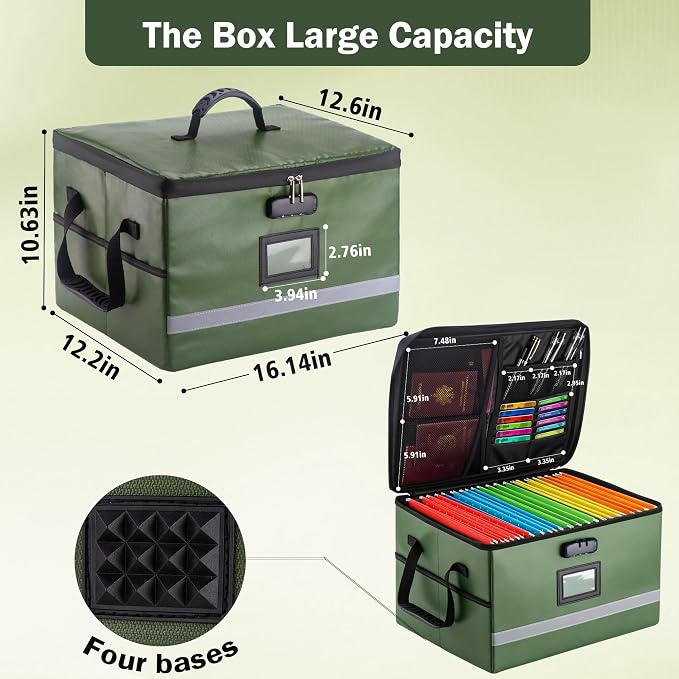 EXLIFBAG File Organizer, Fireproof File Box with Lids, Important Document Organizer Box with Lock, Portable File Folder Organizer with Handle