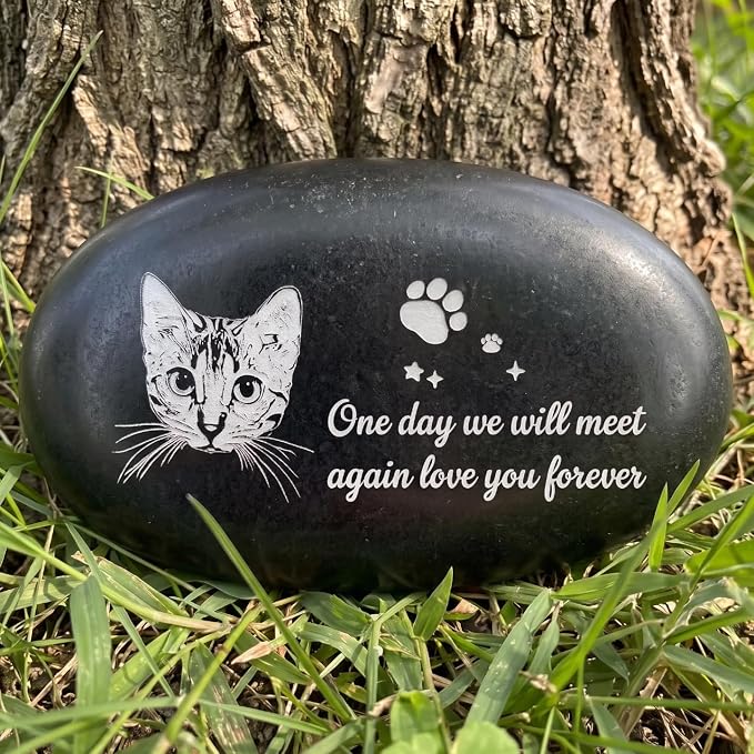 Personalized Pet Memorial Stones - Custom Deep Engraved Dog & Cat Headstone Grave Marker | Natural Stone Pet Marker with Name, Date & Quotes