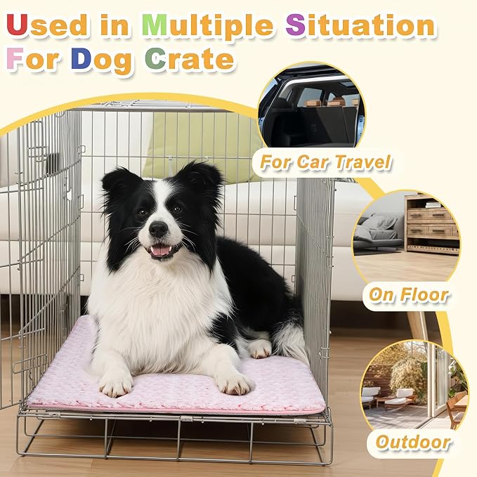 Dog Bed for Crate Pad, High Resilience Foam Crate Mat Bed, 35x22, Pink | Kennel Mat Bed for Medium Large Dogs, Supportive, Non-slip Bottom, Lightweight & Portable, Washable, Suit for Travel, Trunk