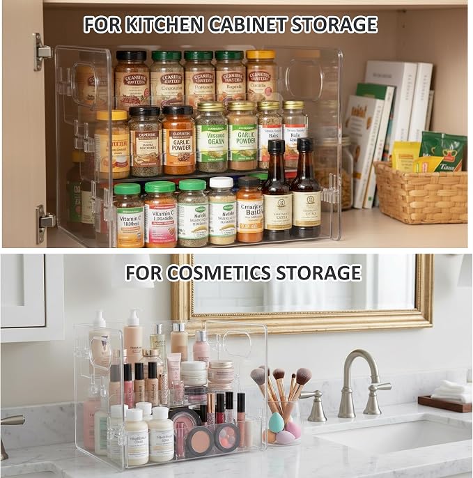 Medicine Bottle Storage Organizer, Pill Bottle Vitamin Organizer for Cabinet 3 Tier Clear Countertop Organizer Storage Rack Easy Access with Removable Shelves