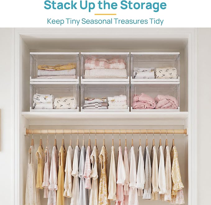 Vtopmart 24 QT Clear Plastic Stackable Storage Bins with Lids, 3 Pack | 24QT Clear PET Bins, Foldable and Stackable with Silicone Pads, for Clothes, Books, Crafts and Household Essentials.