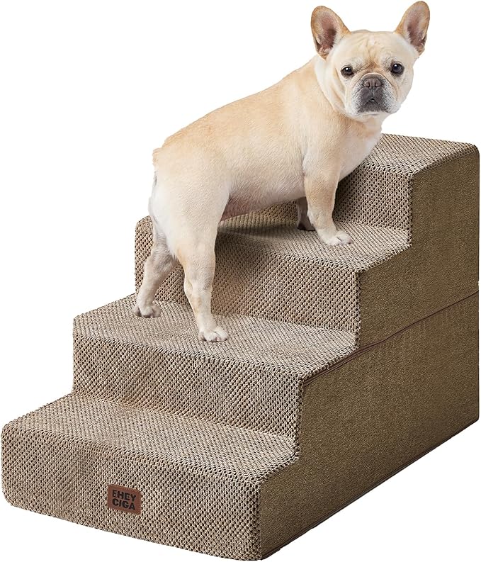 EHEYCIGA Dog Stairs for Bed 20" H, 4-Step Extra Wide Dog Steps, Camel | Pet Steps for Small Dogs and Cats for High Bed, Non-Slip Balanced Pet Ramp Indoor