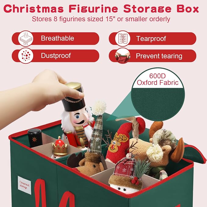 Christmas Nutcrackers Storage Box Stores 8 Figurines 15 " Storage Container | Large Ornaments Storage Box and More - Holiday Decor Organizer with Adjustable Dividers, Xmas Decorations Accessories Boxes