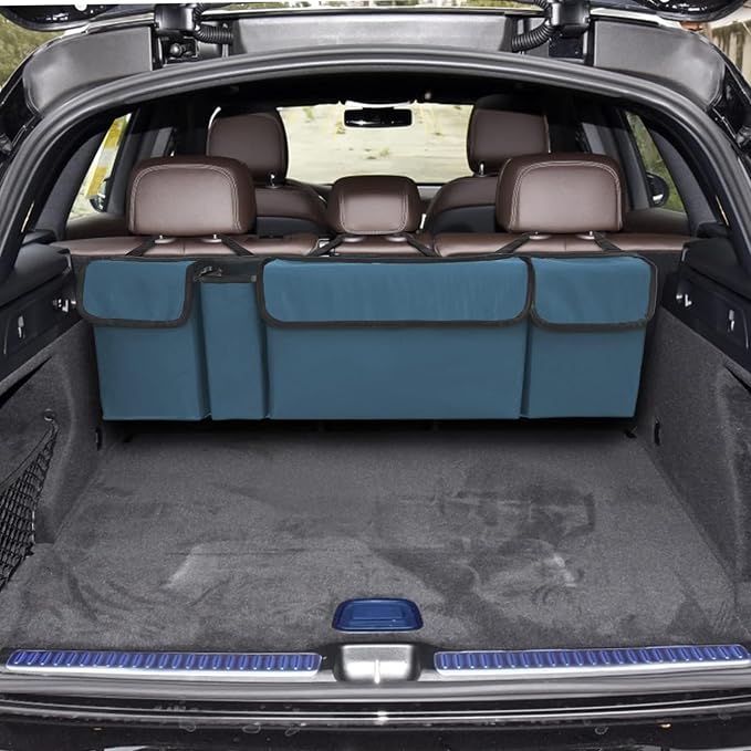 Car Trunk Organizer, Backseat Hanging Large Storage with Adjustable Straps,Waterproof PVC Collapsible Cargo Bag, Car Interior Accessories for Auto SUV MPV (Blue)