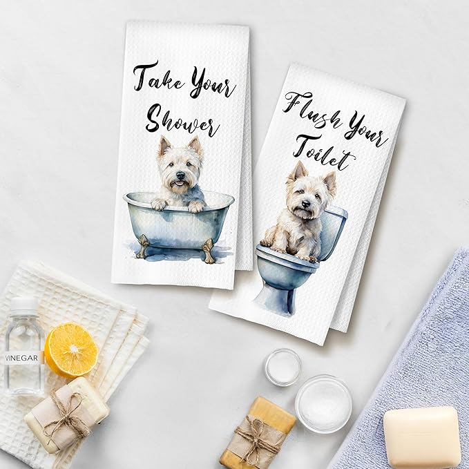 Funny West Highland White Terrier Dog Hand Towels for Bathroom Washroom, Gifts for West Highland White Terrier Lovers Women Men, Dog Bathroom Decor, 16x24 Inch Set of 4