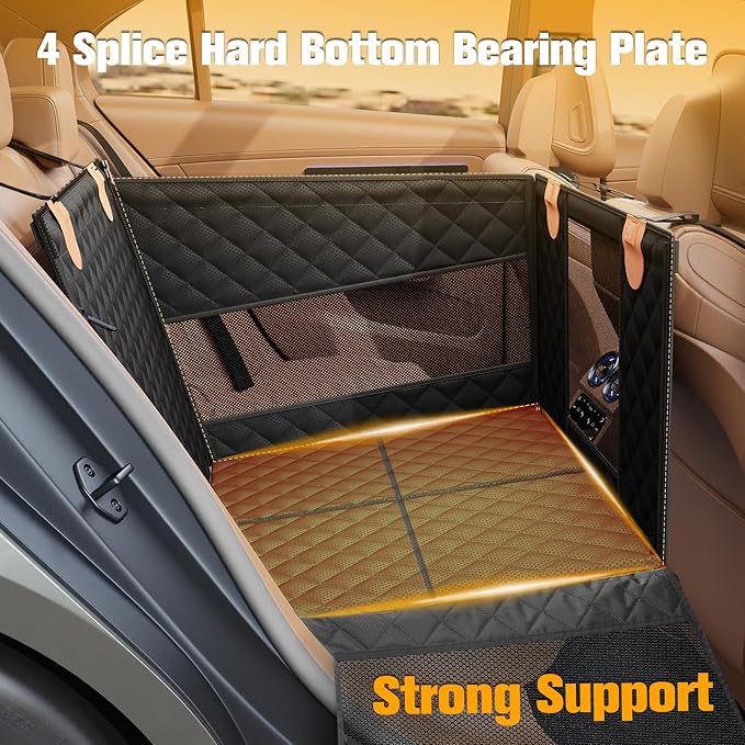 Large Dog Car Seat, Back Seat Extender for Dogs with Hard Bottom | Waterproof Medium Carseat for Dogs with 3 Mesh Windows, Pet Seat Cover for Cars, Trucks and SUVs