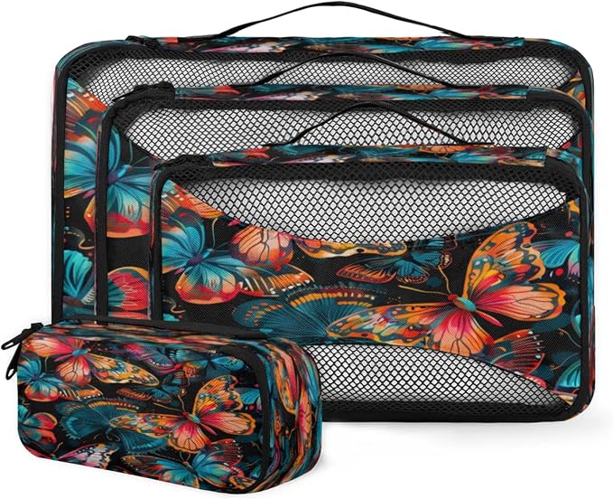 4 Set Packing Cubes for Travel, Butterfliesr Packing Cubes for Women, Travel Luggage Packing Organizers, Packing Cube Set, Colorful Butterfly
