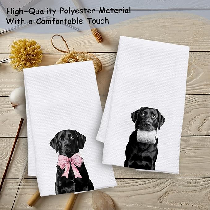 Funny Black Labrador Retriever Bathroom Hand Towels, Black Lab Gifts, Funny Labrador Dog Hand Towels for Bath Room Washroom Spa Gym Yoga, 16x24 Inch Set of 2
