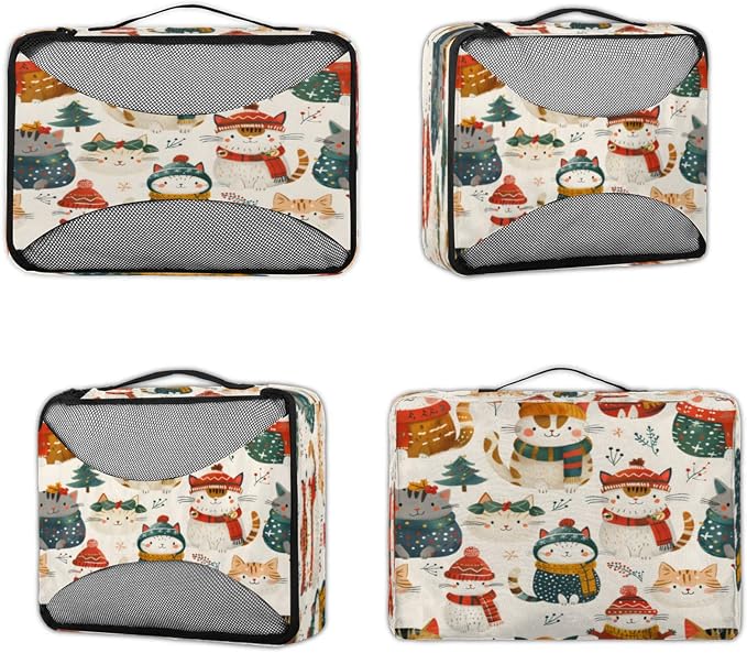 Packing Cubes for Travel, Christmas Travel Luggage Packing Organizers for Women Men, Large Custom Toiletries Bag for Cosmetics Toiletries, Cute Cat