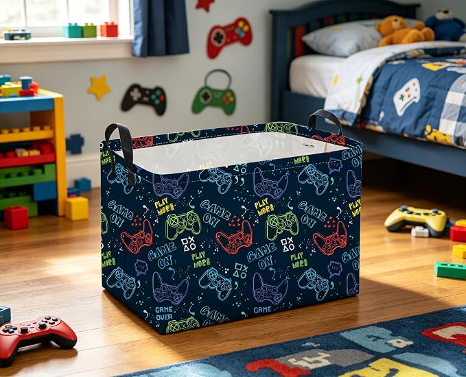 Sanjiaofeng Rectangular Game Basket for Kids,Kid Games Controller Bin,Cool Baby Storage Basket,Baby Storage Bin,Gift Baskets,Room Decor(Line Game Console)