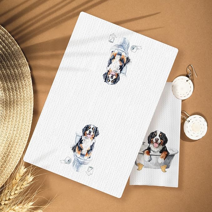 Funny Bernese Mountain Dog Bathroom Hand Towels Set of 3, Bernese Mountain Dog Gifts, 16x24 Inch Cotton Kitchen Cloths