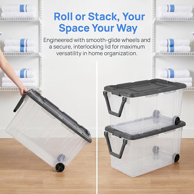 40 Gallon Extra-Large Wheeled Storage Bin with Latch Lid and Pull Handle