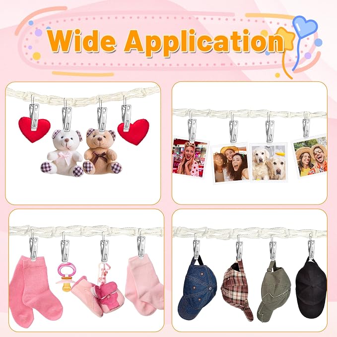 Stuffed Animal Storage Hammock Corner Hanging Stuffed Animal Holder | Boho Stuffed Animal Organizer Chain with 20 PCS Metal Clips for Hanging Hats Socks Holiday Cards