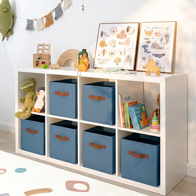 GRANNY SAYS 11 Inch Storage Cube Organizers, Light Blue, 6-Pack | Collapsible, Cube Storage Bins with Thickened Base Plate, Sturdy Handles, Decorative Baskets for Shelves, Closet