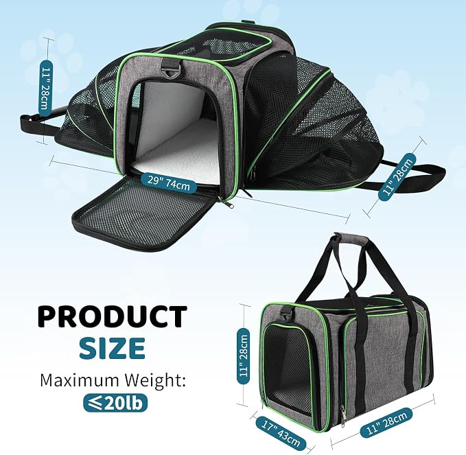 Cat Carrier - Airline Approved Expandable Soft Side Pet Carrier, Collapsible Pet Travel Bag Carrier with Foldable Pet Bowl for Cat Small Animals Under 14LB, 17 * 11 * 11