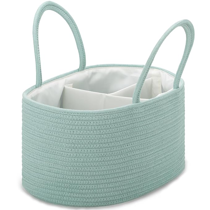 COMSE Large Cotton Rope Baby Diaper Caddy Organizer, Light Green