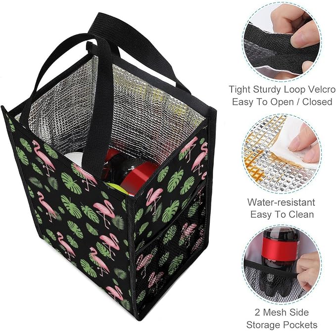 Reusable Insulated Lunch Bags, Compatible with Tropical Palm Tree Leaves Banana Green Leaf Cute Retro Flamingo Lunch Box Container Bag Portable Travel Picnic Thermal Cooler Totes