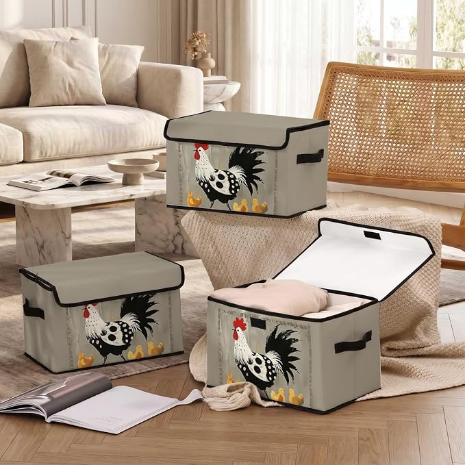 Stackable Storage Bins with Lids,Closet Organizers Fabric Box for Home and Office,Blanket Clothes Organizers,Under Bed Storage Containers 3 Pack