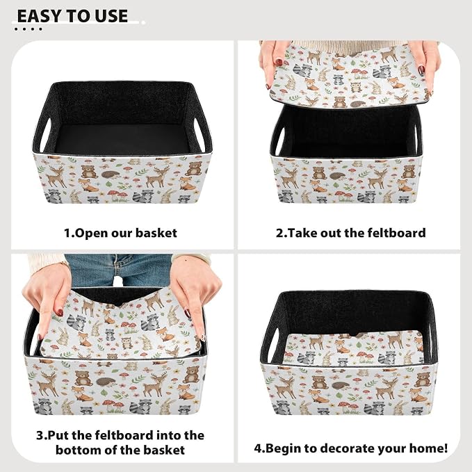 Emelivor Cute Animals Storage Basket Bins Set (2pcs) Felt Foldable Storage Bins with Dual Handles Dog Basket for Pet Books Clothes Closet Cabinet Organise