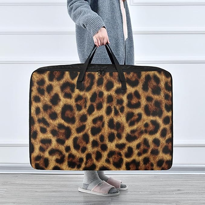 Comforter Storage Bags Large Folding Blanket Organizer Bag with Strong Handles Clear Window Closet Storage Containers for Clothes King Queen Pillows Bedding Quilt Duvet Brown Black Leopard Wild