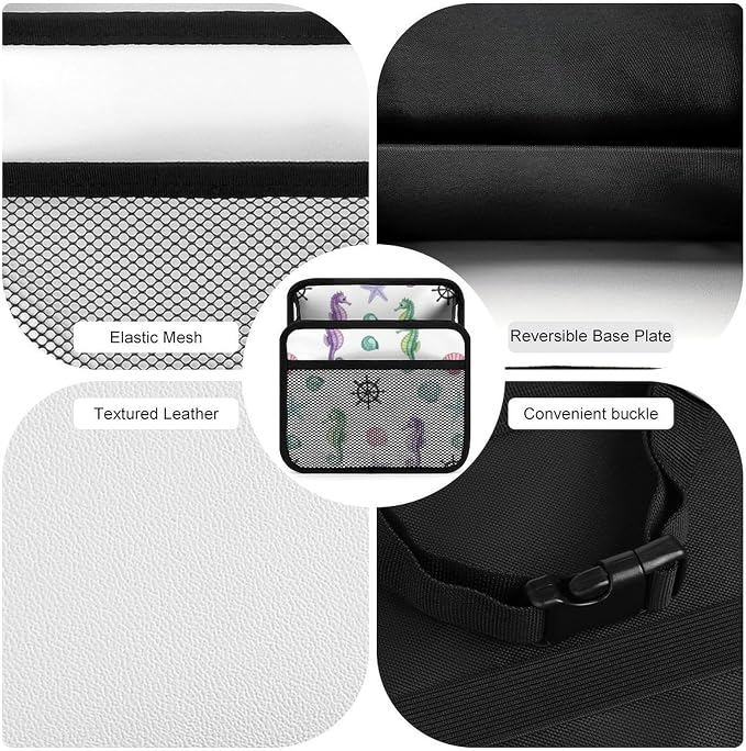 Seat Back Organizer for Car, Backseat Storage Bag Over the Seat, Sea Horse | Seashell Anchor, PU Leather Auto Interior Accessories with Mesh Pocket, Universal Fit