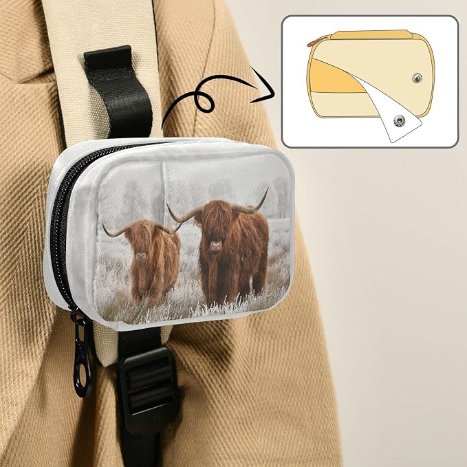 Highland Cow Travel Pill Case Portable Weekly Pill Box Bag Container 7 Days Pill Organizer Vitamin Supplement Holder with Zipper for Family Business