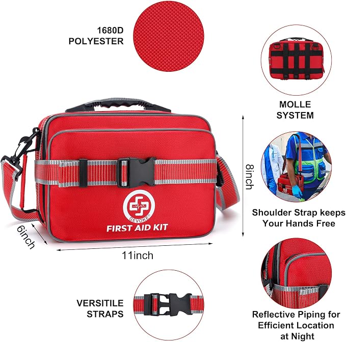 Gevoke Professional 500 Piece Emergency First Aid Kit for Home, Car | Large Complete Medical Kit for Travel, Camping, Truck, Hiking, Sports, Office, Vehicle & Outdoor Emergencies