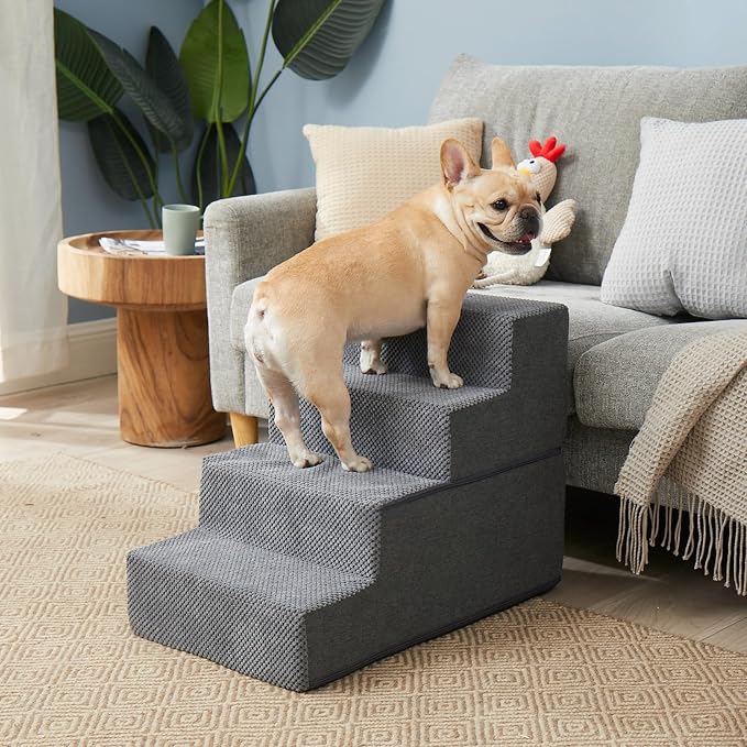 EHEYCIGA Dog Stairs for Bed 18" H, 4-Step Dog Steps for High Bed, Grey | Pet Steps for Small Dogs and Cats, Non-Slip Balanced Pet Ramp Indoor
