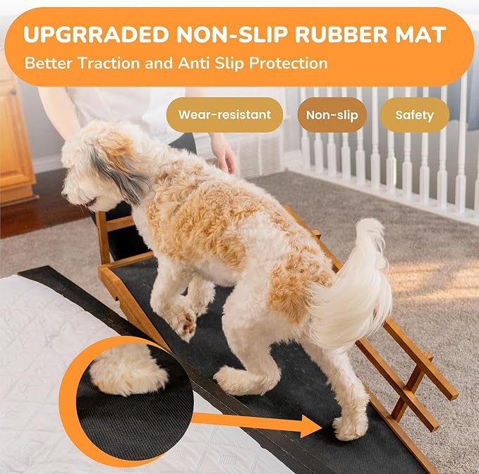 Dog Ramp for Bed & Couch, Foldable Wooden Pet Ramp, 5 Adjustable Heights | Height up to 23.5", Portable Dog Ramp with Non-Slip Rubber Surface & Safety Railings, Pet Ramp for Small, Large, Senior Dogs
