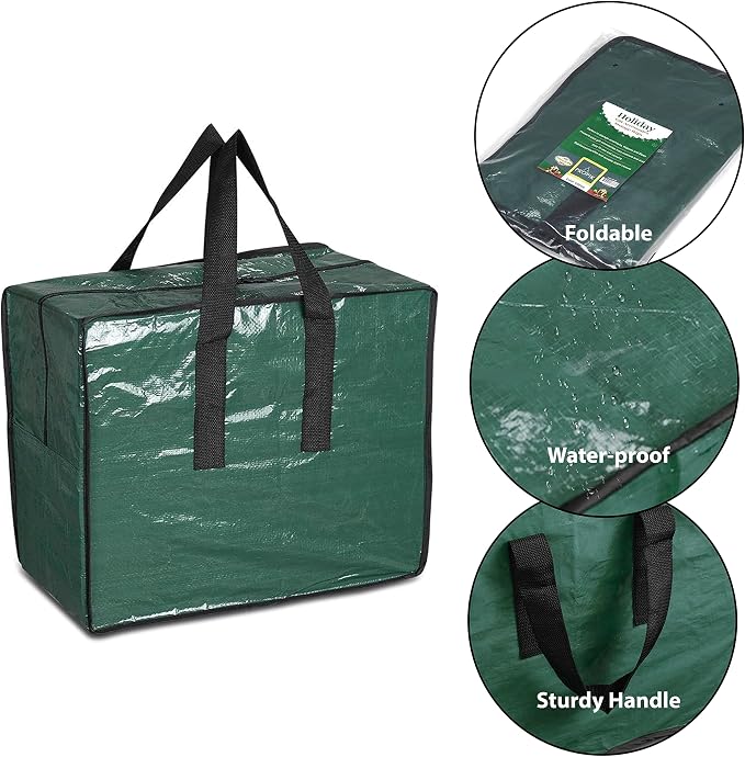 Christmas Ornaments Storage, Holiday Accessories Bag Tear-Proof Tarp 18 X 10 X 15 with Handles and Full Length Zipper (Green)