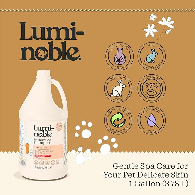 Hypoallergenic Sensitive Dog Shampoo - Dog & Cat Oatmeal, Collagen Infused & Best Vanilla Scent - Vegan, Anti-Itch Formula for Itchy, Dry Skin, Pet Shampoo – Natural Grooming for Pets 1 Gallon