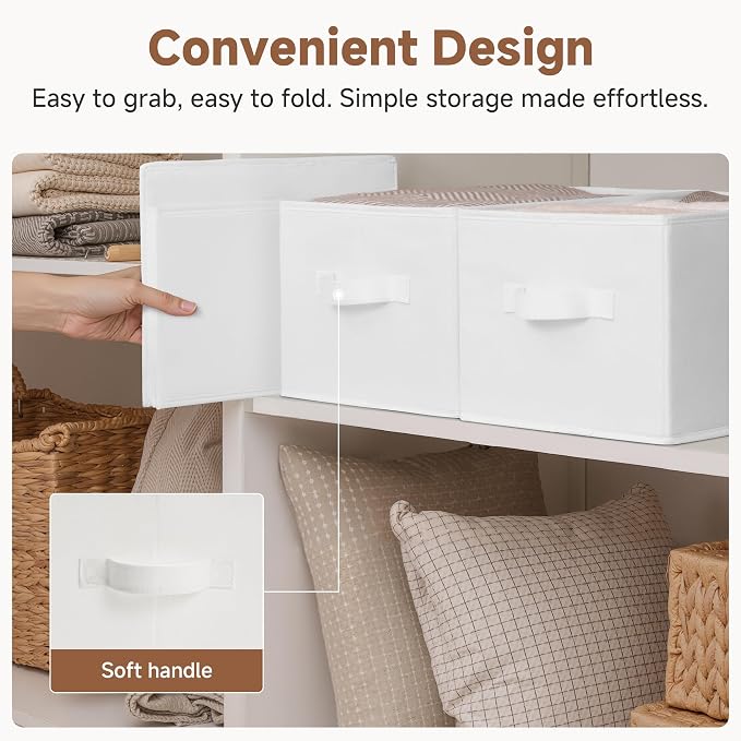 StorageWorks Closet Storage Bins, White, Large, 3-Pack | Collapsible Shelf Baskets, Storage Bins for Clothes, Closet Organization and Storage