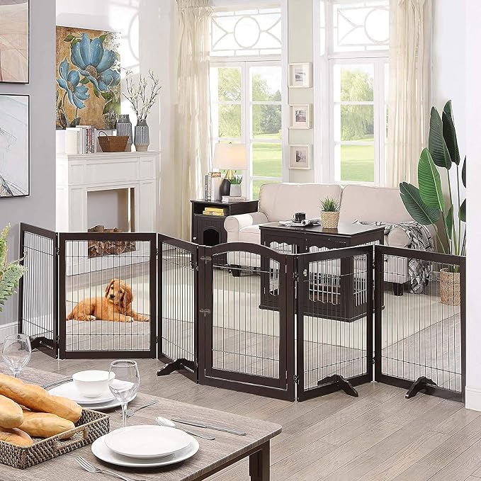 unipaws 144" Extra Wide Dog Gate and Pet Playpen with Walk Through Door