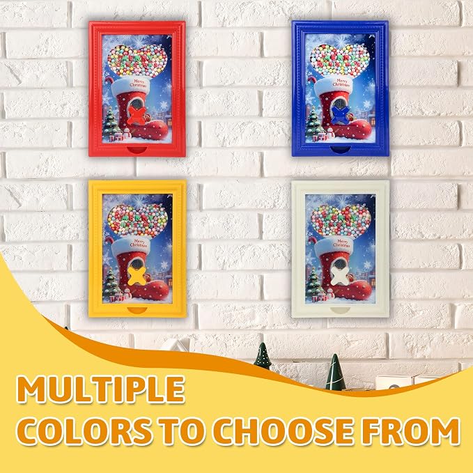 Candy Dispenser Picture Frame, Wall-Mount & Tabletop Gumball Machine with Multiple Designs for Candy, Nuts, Treats, Interactive Home and Office Decor (Christmas Boots, Blue)