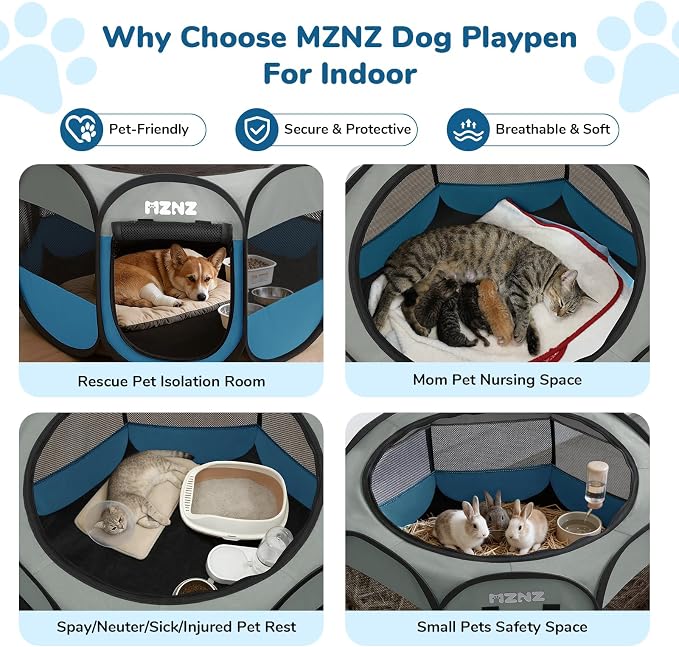 Dog Cat Small Animal Puppy Playpen Crate, Medium, Grey Blue | Portable Pop Up Pet Cage Enclosure Tent Kennel Indoor Outdoor with Carrying Case, No Assembly, Camping Use