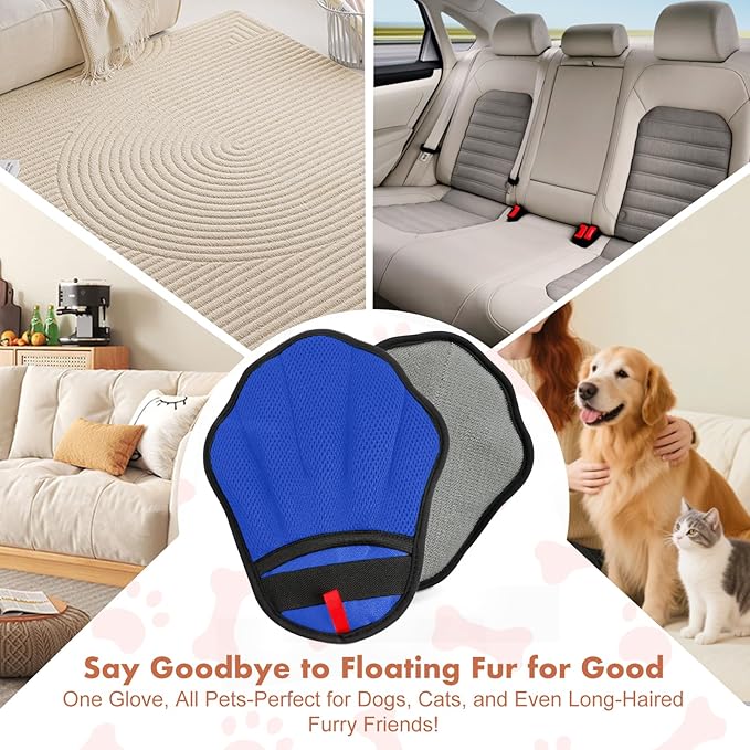 Pet Hair Removal Glove, Electrostatic Pet Hair Remover Glove for Cats & Dogs, Hair Remover Tools for Couch, Carpet, Clothing, Car Seat - Upgraded Five-Finger, Reusable, RoyalBlue+Darkgrey