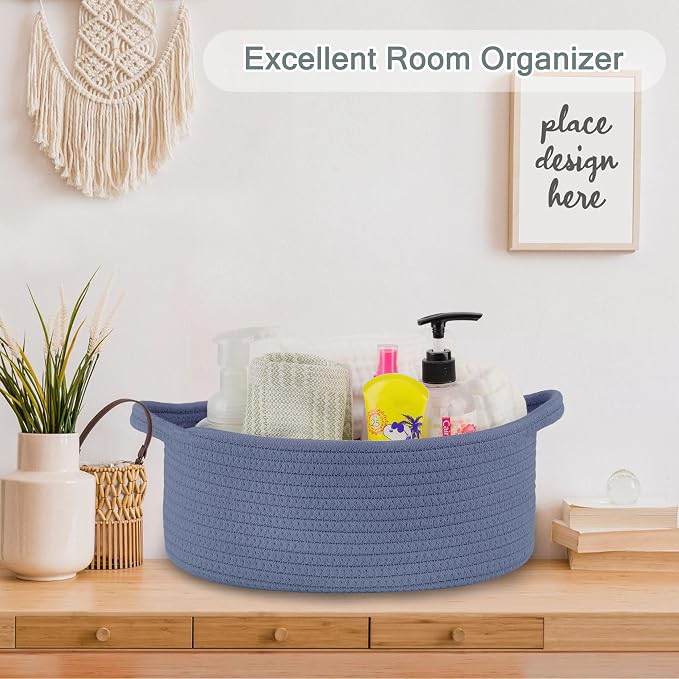 COMSE Empty Small Gift Basket with Bag & Ribbons, Folkstone Gray | Cotton Rope, 12"x 8"x 5", Baby Toy Organizer, Stores Small Items for Bedrooms, Nurseries, Bathrooms, Living Rooms, Offices