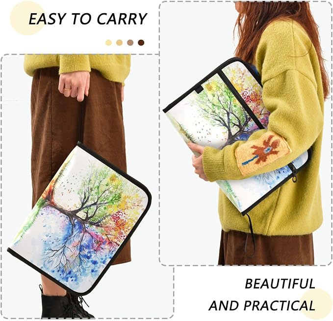 13 Pocket Zipper Expanding File Folder A4 Colorful Tree of Life | Accordion File Organizer with Front Pouch A4 Letter Size Portable Folders for Documents Receipt School Office Supplies
