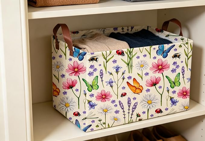 Essme Rectangular Flower Basket,Storage Bins Organizer with Handles for Room Decor, Gift Basket,Shelf Basket.(Flowers)