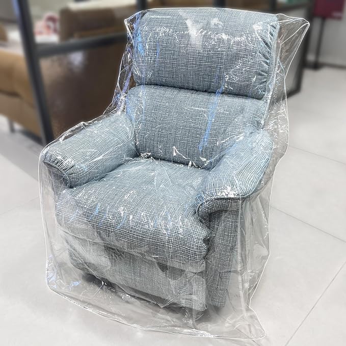 Swanna Plastic Recliner Furniture Cover – Clear Moving Bag for Couch, Heavy Duty Waterproof Cover Pets | Cat Scratching Protector,Plastic Chair Cover 42" BH x 25" AH x 36”W x 40”D (Armchair-1 Pack)