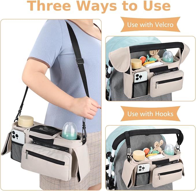 Accmor Universal Stroller Organizer with Insulated Cup Holder Detachable Phone Bag and Shoulder Strap,Stroller Bag Caddy Organizer for Uppababy, Baby Jogger, Britax Strollers