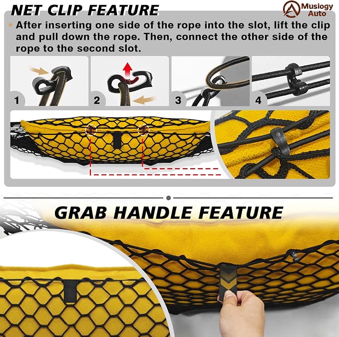 Muslogy Cargo Net for Toyota Tacoma 2005-2022 2023 Accessories | Custom Fit, Truck Bed Storage Organizer Net for Pickup Truck Bed Divider, Heavy Duty Carabiners, Night Visible Grab Handle