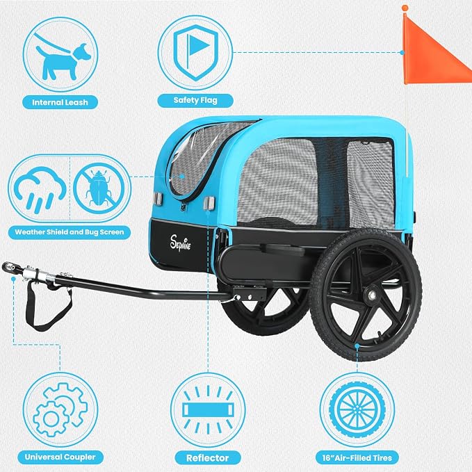 Dog Bike Trailer, Dog Cart for Bicycle, Suitable for Small and Medium Pets, Easy Folding Cart Frame, Quick Release Wheel, Non-Slip Floor, Internal Leash, 66LBS