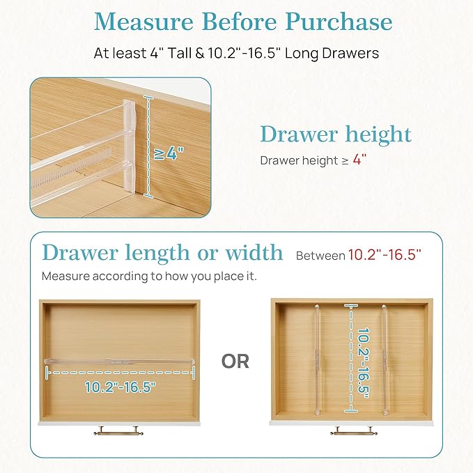 Vtopmart 12 Pack Drawer Dividers for Clothes, 4" High 10.2"-16.5" Adjustable Expandable Dresser Drawer Organizer, Clear Plastic Separators for Dresser, Baby Clothing, Underwear, Cosmetic, Toiletries | Expandable Dresser Drawer Organizer, Clear Plastic ...